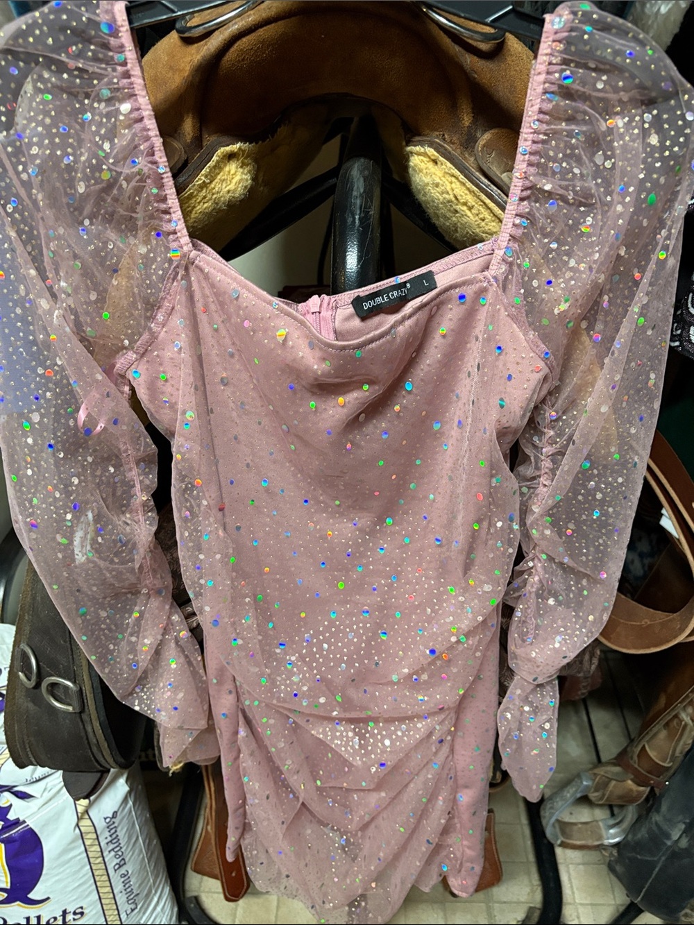 Pink Sequin Puff-Sleeve Mini Dress